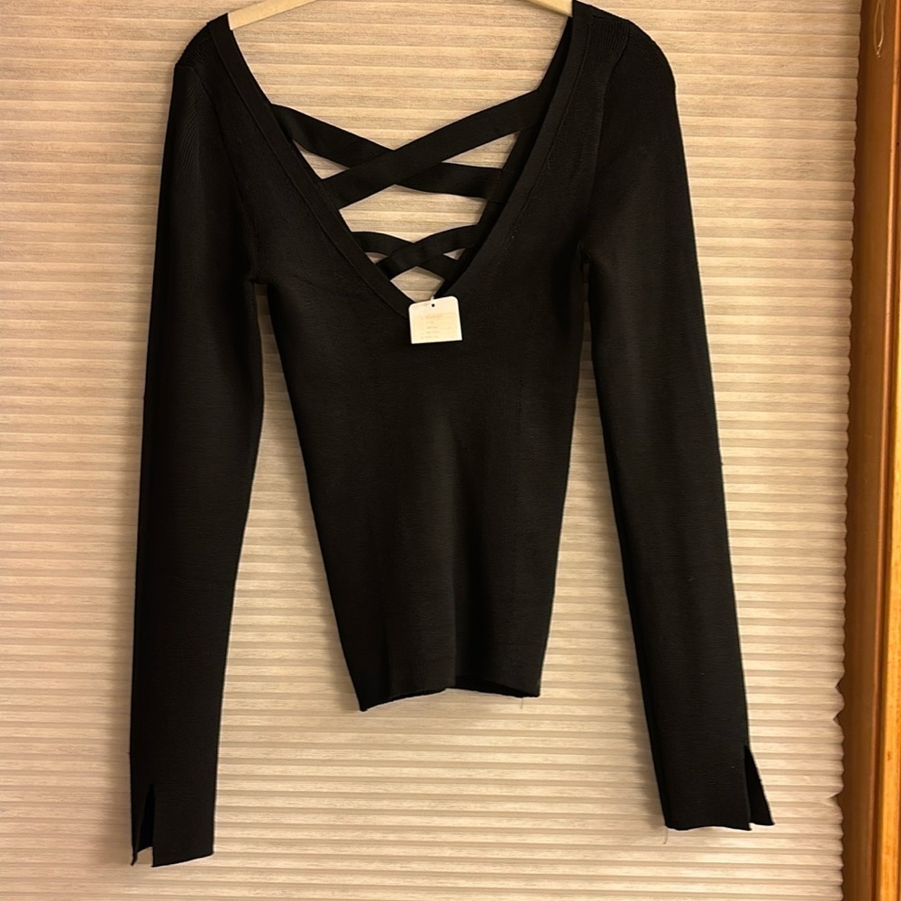 NWT Free People Deep V Neck Cross Cross Back Top Large